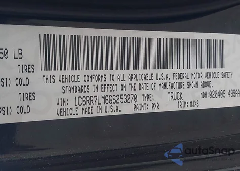 2016 Ram 1500 Big Horn z USA, uszkodzony, nr VIN 1C6RR7LM6GS253270